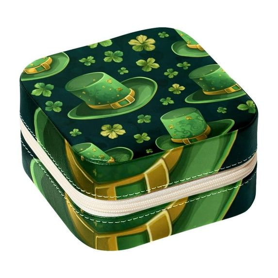 St. Patrick's Day Travel Portable Square Jewelry Box - Bracelet Holder and Jewelry Stand - Ideal for Rings, Earrings, Necklaces, and Bracelets - Suitable for Girls and Women