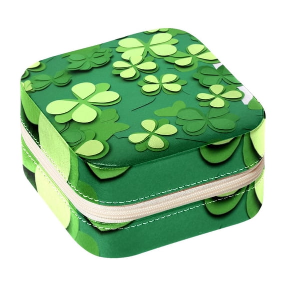 St. Patrick's Day Travel Portable Square Jewelry Box for Rings Earrings Necklaces Bracelets Girls Women Display Case Holder Organizer Stand Storage Box