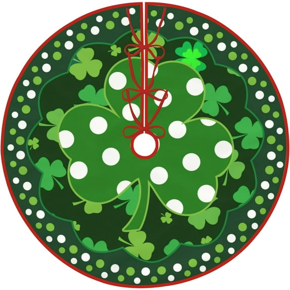St. Patrick''s Day Tree Skirt 30" Green Clover Shamrock Christmas Tree Skirt St Patrick Tree Mat for Holiday Party Decoration Home Indoor Outdoor