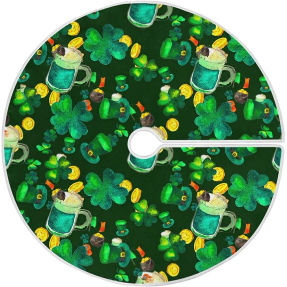 St Patrick''s Day Tree Skirt, Festival Watercolor Clover Shamrocks Christmas Tree Skirt Xmas Ornament for Holiday Party Home Decoration 47.2 Inches