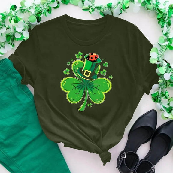 St. Patrick's Day Tshirt, Short Sleeve T Shirts for Women, Round Neck Tops Women's New St. Patrick's Day Pullover Printed Tee Shirts Crew-Neck Short-Sleeved Casual Fashion Tops