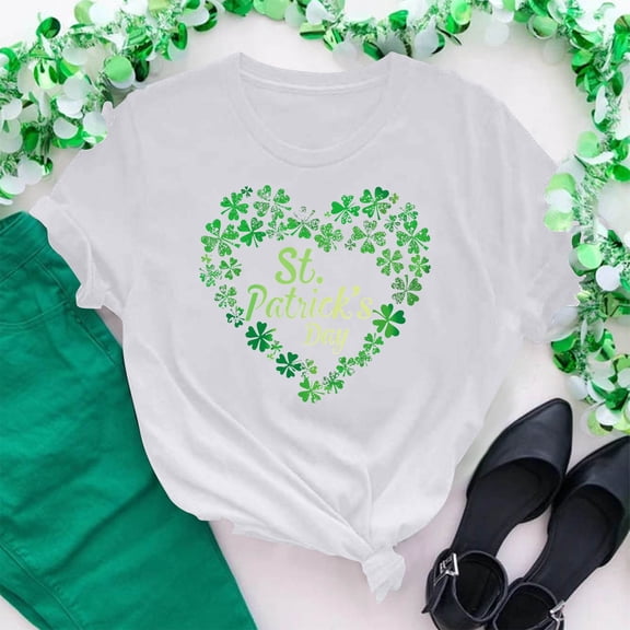 St. Patrick's Day Tshirt, Short Sleeve T Shirts for Women, Round Neck Tops Women's New St. Patrick's Day Pullover Printed Tee Shirts Crew-Neck Short-Sleeved Casual Fashion Tops