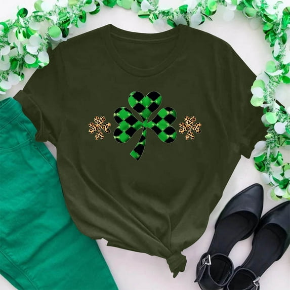 St. Patrick's Day Tshirt, Short Sleeve T Shirts for Women, Round Neck Tops Women's New St. Patrick's Day Pullover Printed Tee Shirts Crew-Neck Short-Sleeved Casual Fashion Tops