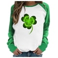 thumbnail image 1 of St. Patrick's Day Tshirt Women Distressed Shamrock Print Shirt Splicing Long Sleeve Raglan Tees Baseball Tops, 1 of 5