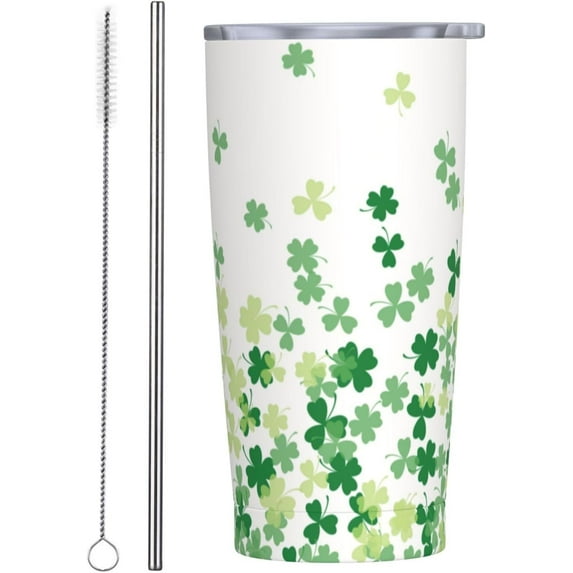 St Patrick''s Day Tumbler 20oz Watercolor Shamrock Stainless Steel Insulated Tumblers with Lid and Straw Irish Clover Travel Coffee Mug Tea Wine Cups Water Bottle Holiday Gifts for Women