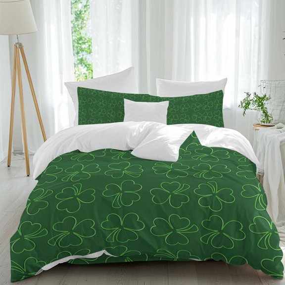St. Patrick's Day Twin Size Comforter Set, Green Leaf Shamrock Spring Bedding for All Seasons, 4 Pcs Bed Set, 1 Quiltcover (68"x86") ,1Sheet(67"x116"), 2Pillowcases (30"x20")