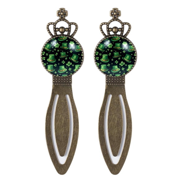 St. Patrick's Day Unique Vintage Copper Crown-Shaped Bookmarks - Set of 2, Stainless Steel Reading Accessories for Book Lovers and Readers