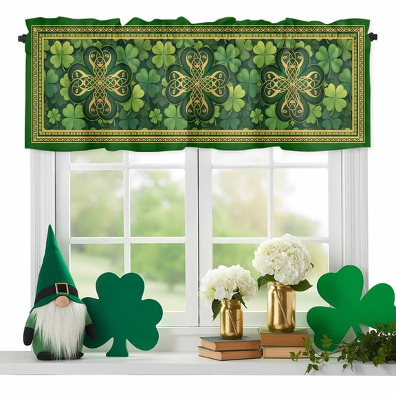 St. Patrick's Day Valance Curtain for Windows Yellow Green Shamrock Celtic Knot Geometric Rod Pocket Curtain Valances Short Window Treatment for Kitchen Bathroom Laundry Room Basement 42 x 12 Inch