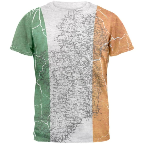 St Patrick's Day Vintage Irish Map Flag Distressed Mens T Shirt Heather White 2XL