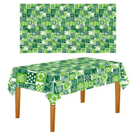 St. Patrick's Day Vinyl Flannel Tablecloth - 54x108 Inch Irish Clover Print Rectangular Table Cover for Kitchen, Dining, Party & Outdoor Decor,B