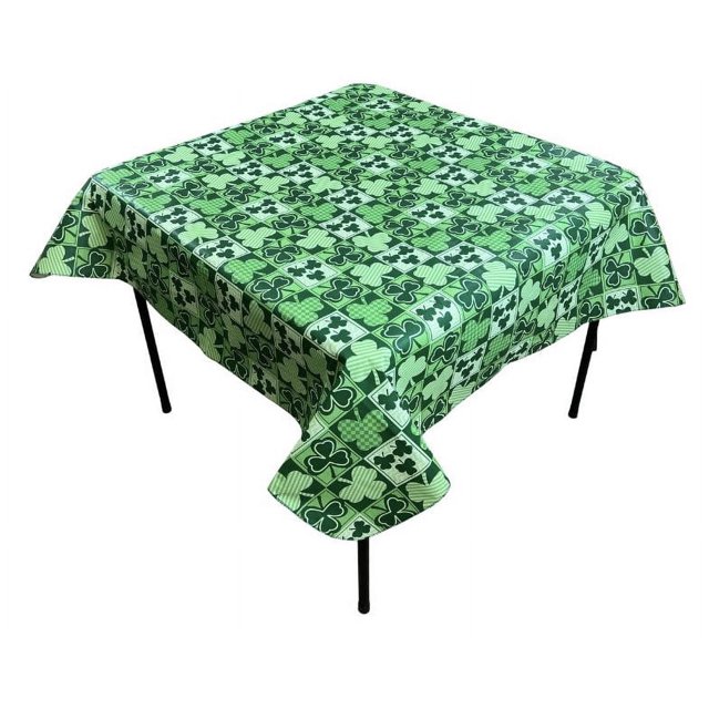 St. Patrick's Day Vinyl Tablecloth Irish Green White Shamrock Clovers