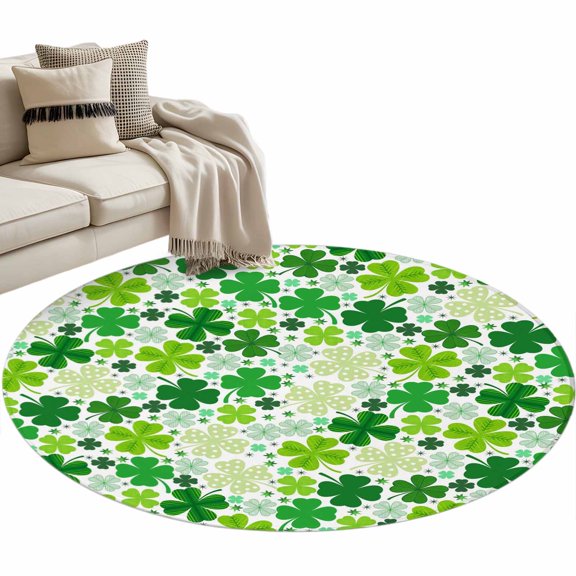 St. Patrick's Day Washable Area Rug&nbsp;4 ft Shiny Spring Green Dots Stripes Lucky Shamrocks Soft Round&nbsp;Rugs for Living Room, Non Slip Carpet for Bedroom&nbsp;Entryway Dining Room