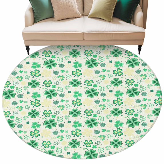 St. Patrick's Day Washable Area Rug 6 ft Shiny Green Yellow Lucky Shamrocks Plant Yellow Soft Round Rugs for Living Room, Non Slip Carpet for Bedroom Entryway Dining Room