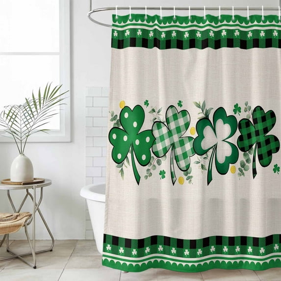 St. Patrick's Day,Waterproof Fabric Shower Curtain,Green Shamrock Farmhouse Plaid Eucalyptus Waterproof Fabric Shower Curtain for Bathroom Bathtubs Shower Curtains with 12 Hooks Small 36x72in