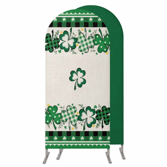 St. Patrick's Day,Wedding Arch Cover,Stretchy Spandex Arch Backdrop Stand Covers 4 FT,Green Shamrock Farmhouse Plaid Eucalyptus Round Top Arched Backdrop Cover for Birthday Party Ceremony Baby Shower