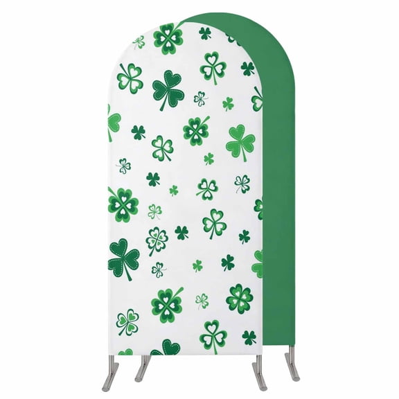 St. Patrick's Day Wedding Arch Cover, Stretchy Spandex Arch Backdrop Stand Covers 4 FT, Green Shamrock Plants Spring Round Top Arched Backdrop Cover for Birthday Party Ceremony Baby Shower Event