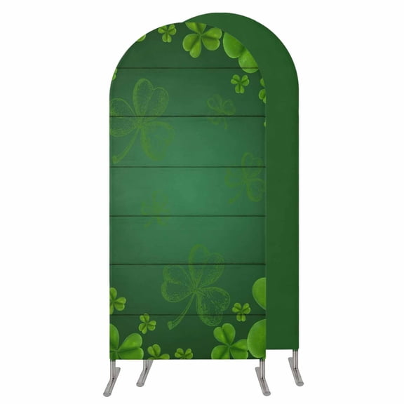 St. Patrick's Day Wedding Arch Cover,Stretchy Spandex Arch Backdrop Stand Covers 4 FT,Green Shamrock Wooden Grain Spring Round Top Arched Backdrop Cover for Birthday Party Ceremony Baby Shower Event