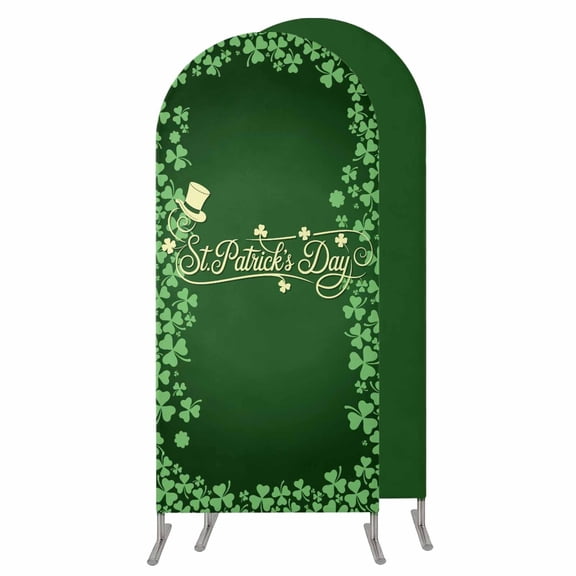 St. Patrick's Day Wedding Arch Cover,Stretchy Spandex Arch Backdrop Stand Covers 4 FT,Spring Lucky Shamrock Plants Retro Green Round Top Arched Backdrop Cover for Birthday Party Ceremony Baby Shower