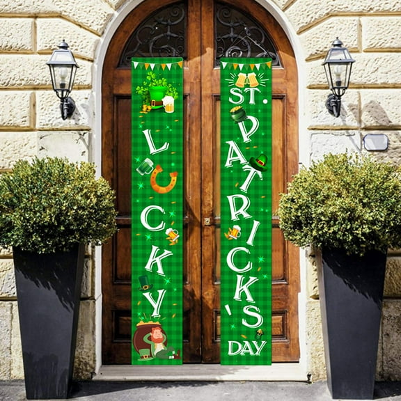 St Patrick's Day Welcome Home Porch Door Banner Decor, Irish Holiday Vertical Hanging Flag Curtain Sign for Front Door Entryway Wall Display Seasonal Celebration Decoration