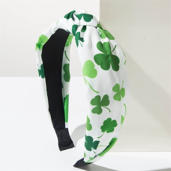 St. Patrick's Day Wide Clover Fabric Headband with Shamrock Print Knot Design for Everyday Wear and Themed Events E
