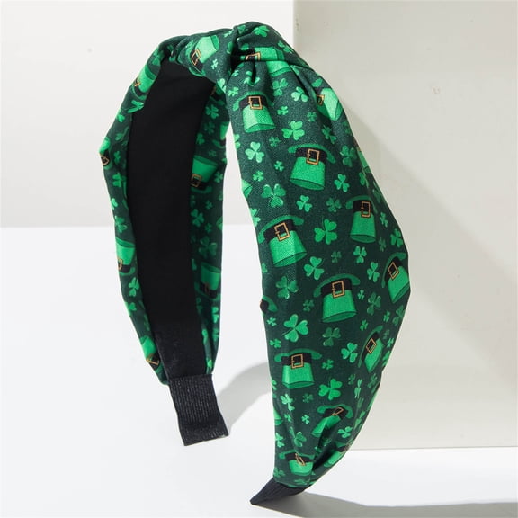 St. Patrick's Day Wide Clover Fabric Headband with Shamrock Print Knot Design for Everyday Wear and Themed Events F