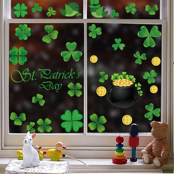 St Patrick's Day Window Clings Extra Large Shamrocks Window Decals Stickers for Glass Home Decor, Spring Window Decoration, and Seasonal Holiday Display