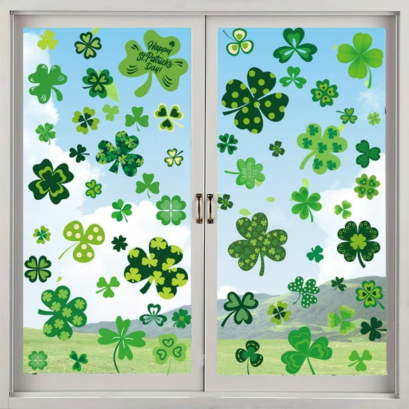 St. Patrick's Day Window Clings, Reusable Shamrock Stickers, Removable Glass Wall Decor for Spring(Green)
