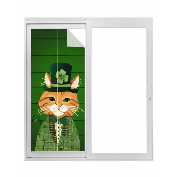 St. Patrick's Day Window Privacy Film, Cute Kitten Cats Shamrock Leaf Wood Green Static Cling UV Sun Blocking Tint Film Heat Control Windows Films for Bedroom Bathroom, Window Stickers 17.7"x39.3"