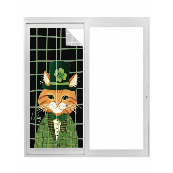 St. Patrick's Day Window Privacy Film, Green Kitten Cats Lucky Shamrock Black Plaid Static Cling UV Sun Blocking Tint Film Heat Control Windows Films for Bedroom Bathroom, Window Stickers 23.6"x59"