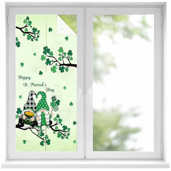 St. Patrick's Day Window Privacy Film, Green Ombre Lucky Tree Gnomes Static Cling UV Sun Blocking Heat Control Window Tint Day and Night, Non-Adhesive One Way Windows Privacy Cover 17.7''x39.3''