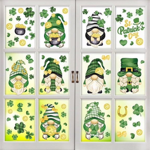 St. Patrick's Day Window Stickers, Four Leaf Clover Wall Decals, Self-Adhesive Holiday Party Decor for Windows Walls Doors(A)