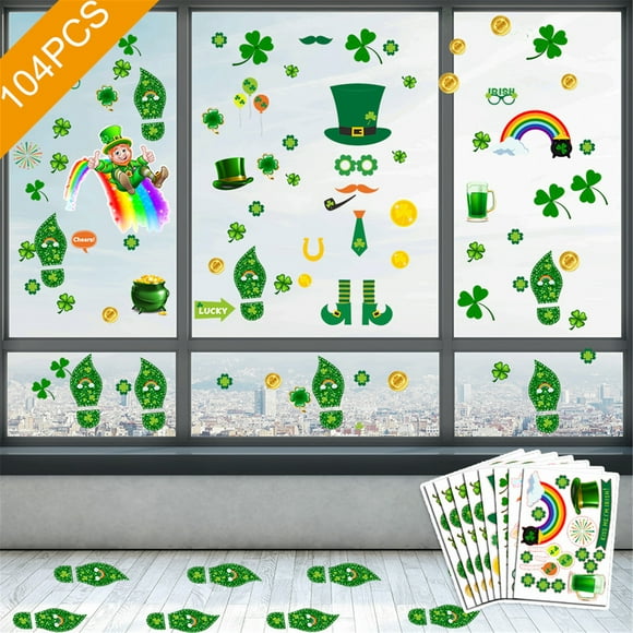St. Patrick's Day Window Stickers Shamrock Wall Clings For Party Decorations