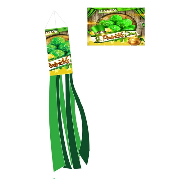 St. Patrick's Day Windsock Garden Decoration Polyester Outdoor Hanging Flag for Yard Patio Irish Party Decor(A)
