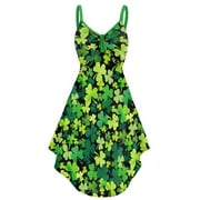ZUITEH St. Patrick's Day Women's Dress Digital Print Green Suspender Skirt Women Green Dresses for Women 2024 Innovative Dresses for Women 2024 Party Womens St. Patrick's Fashion 2025 L