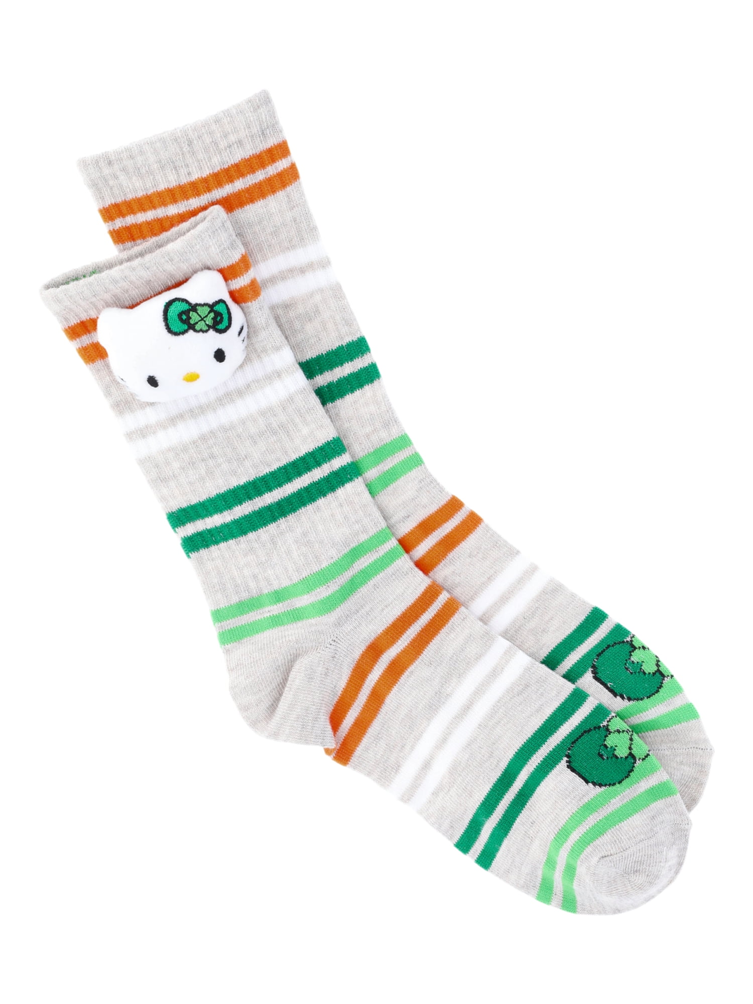St. Patrick's Day Women's Hello Kitty Pom Crew Socks, 1-Pack, Size 4-10