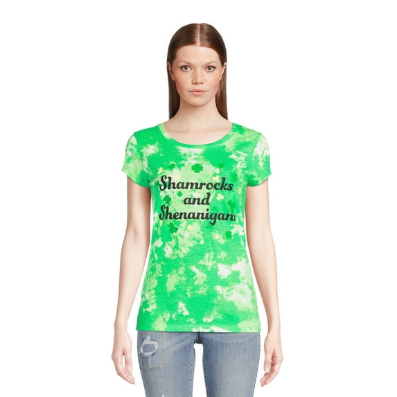 St. Patrick’s Day Women's Shamrocks Graphic Tee with Short Sleeves