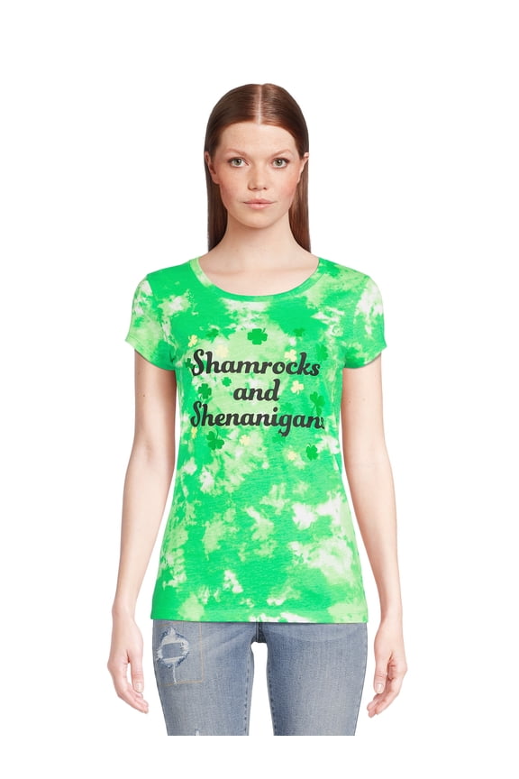 St. Patrick’s Day Women's Shamrocks Graphic Tee with Short Sleeves