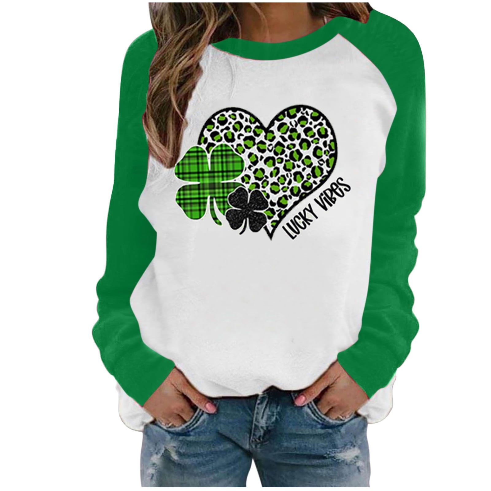 St. Patrick's Day Womens Sweatshirts Green Gnome Graphic Long Sleeves Plus  Size Loose Fit Hoodie Pullover Tops 