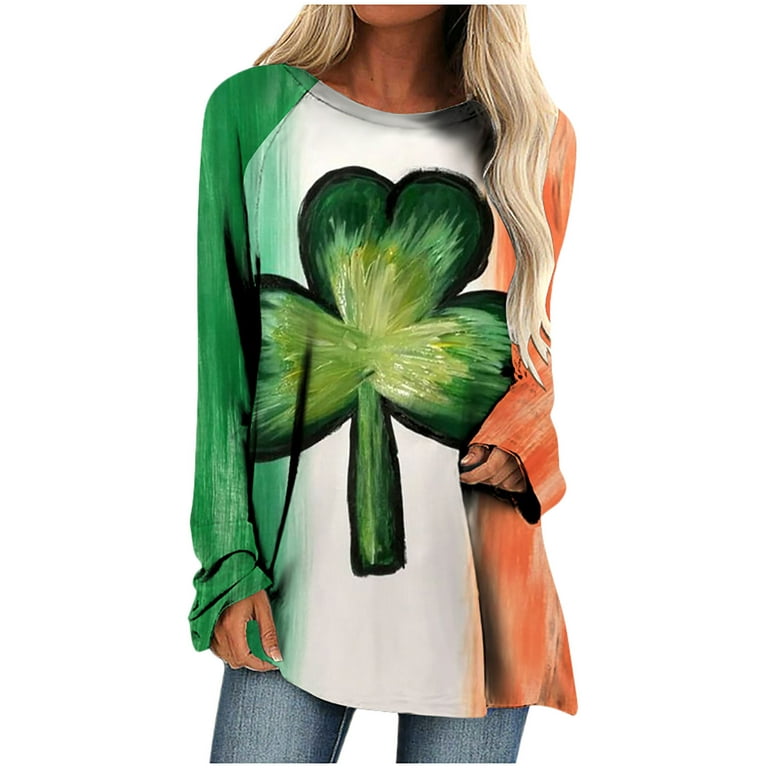 St. Patrick's Day Womens Tunic Traditional Graphic Shirts Long Sleeve Crew  Neck Tshirt Casual Blouse Tops 
