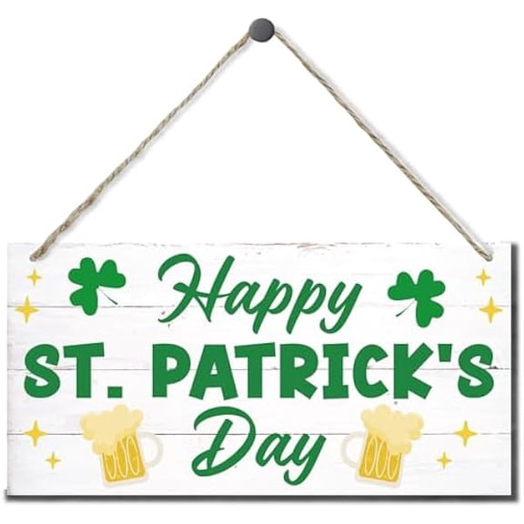 St. Patrick's Day Wood Sign Hanging Wood Sign Home Decorative Shamrocks Door Decor St. Patrick's Day Hanging Sign Farmhouse Home Decor Printed Wood Wall Art Sign - Happy St Patrick's Day