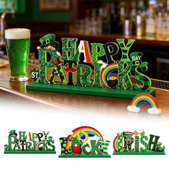 St. Patrick's Day Wooden Desktop For Home Irish Festival Creative Fun Easter & Ramadan Home Desktop Ornament Decor Green 18cm