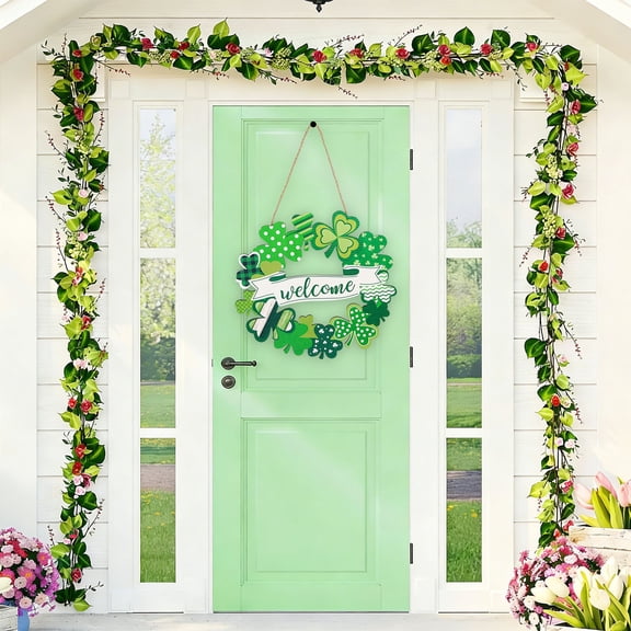 St. Patrick's Day Wooden Shamrock Wall Sign - Handcrafted Front Door Hanging Decor for Indoor/Outdoor Spring & Irish Party Decor