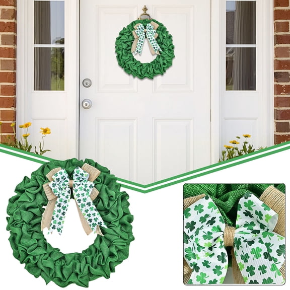St Patrick's Day Wreath Under 5 ! Yrmaups Holiday Door Wreath Leprechaun Decor Festive Wall Hanging for Seasonal Party Home Decor Green Clover Ribbon Weather Resistant Indoor Outdoor