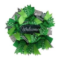 St. Patrick's Day Wreath with Ribbon,WaterProof for Home,Party and Festival,17.7Inch Leprechaun and Clovers,Cute Featuring for Wall,Window and Door