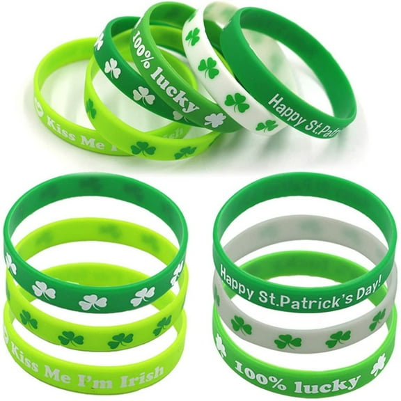 St. Patrick's Day Wristbands, 24PCS Irish Bracelets With Rings, Green Rubber Party Favors For Parades Gifts Festive Celebrations
