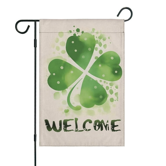 St. Patrick's Day Yard Flags Holiday Garden Flag Green Polka Dots Shamrock Clover Welcome 6 Outdoor Flags 12.5''×18'' Linen Vertical Double Sided Yard Flags for Home,Farmhouse Outdoor Decor