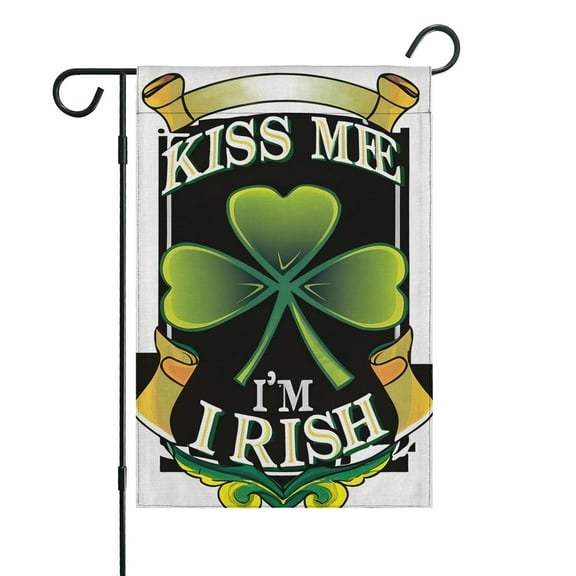 St. Patrick's Day Yard Flags Irish Outdoor Flag St.patrick's Day Shamrock Kiss Me Outdoor Flags 12.5''×18'' Burlap Vertical Double Sided Garden Flags for Home,Garden Decorations