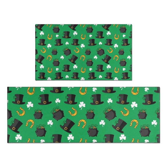 St. Patrick's Day and Black Hats Kitchen Rugs Set Of 2 (L-Shape), 17"X30"+17"X47" Anti-Fatigue, Non-Slip Washable for Kitchen