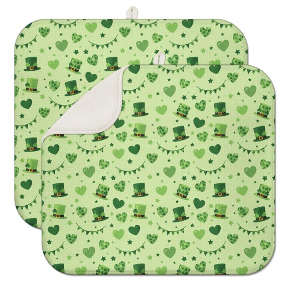 St. Patrick's Day and Rainbows Green Dish Drying Mat 1 Pack, Ultra Absorbent Microfiber 16"x18", Anti-Slip Drain Mat for Kitchen