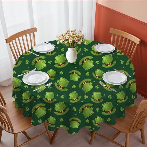 St. Patrick's Day and Top Hats Round Tablecloth 60", Wrinkle-Resistant Wipeable Cover for Kitchen, Dining, Picnic & Patio
